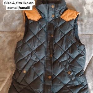 Navy Vest with Faux Leather Detail